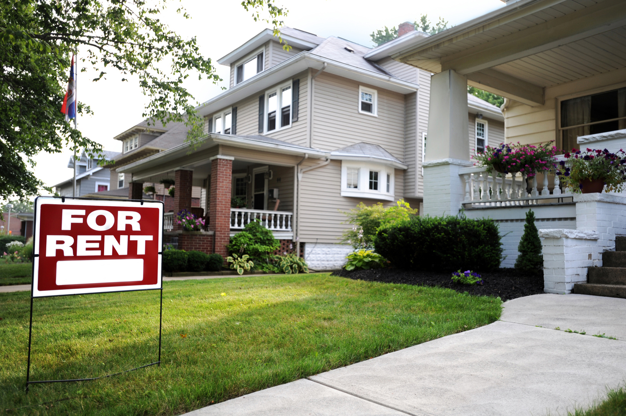 Beautiful House With For Rent Sign In Front Yard 1 