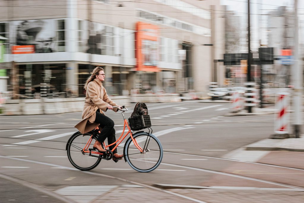 lady commuting by bicycle